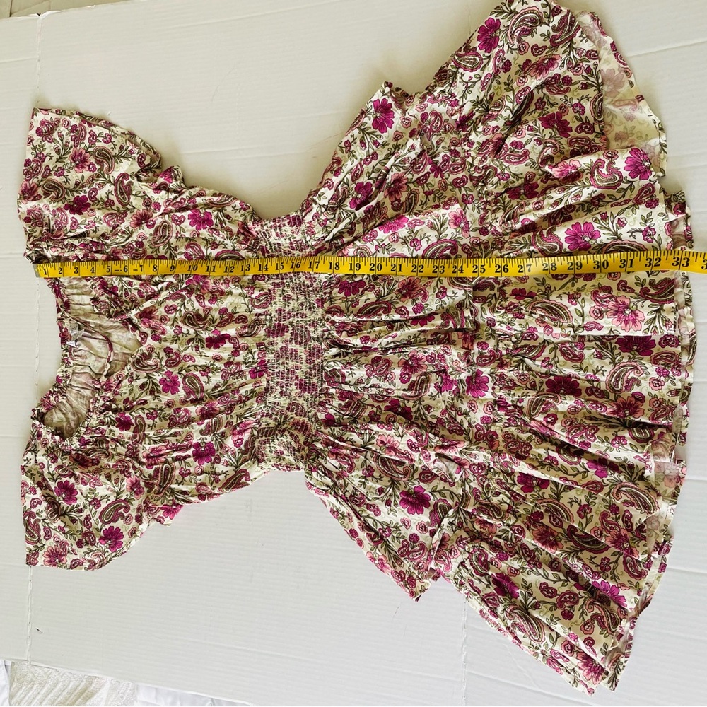 Patrons of Peace Anthropologie Floral Pink Cream Mini Dress Boho tiered ruffle - Picture 11 of 12